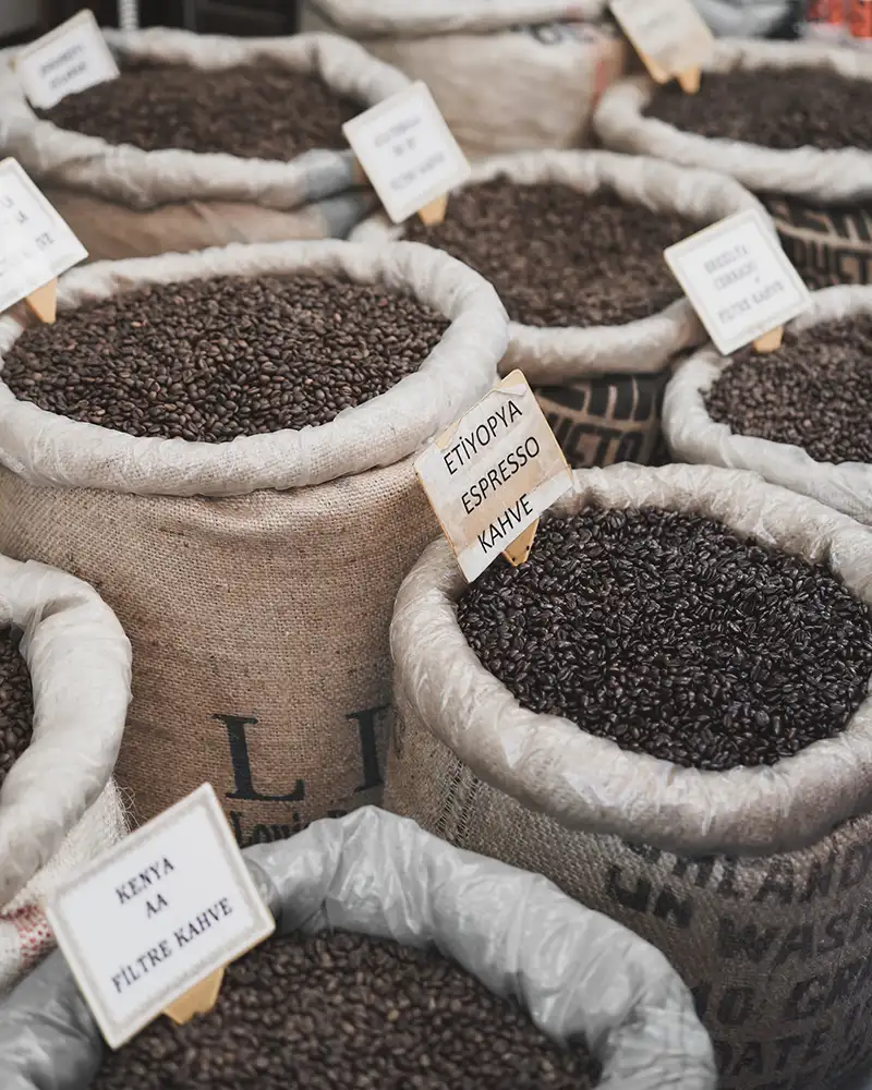 Coffee beans in sacks